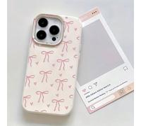 1 pièce Étui de téléphone mode motif nœud blanc et rose. Étui de téléphone personnalisé blanc mat texturé avec motif de nœuds et cœurs roses sur tout le corps. Compatible avec les 16 Pro Max, 15, 14 P