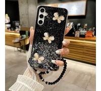 1 pièce Étui de téléphone mode papillon noir, étui de téléphone avec cristal de papillon millénaire scintillant et bracelet perlé compatible avec Samsung Galaxy S8, Apple 16, Redmi Note 11 4G, OPPO A5