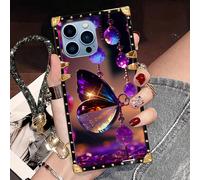 1 pièce Étui de téléphone mode papillon violet rectangle antichoc compatible avec Apple 17 Pro Max/17 Air/16 Pro Max/15 Pro Max/15/14 Plus/14 PM/14/13/12/11/XR et Galaxy S25 FE/A17/A07, Redmi Note, Re