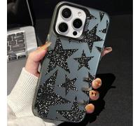 1 pièce Étui de téléphone mode TPU noir givré Éléments d'étoile Compatible avec iPhone 17/16 Pro Max/15 Plus/14 Pro Doux et cool Style Ins Y2K Impression d'étoiles pailletées Couverture complète Antic