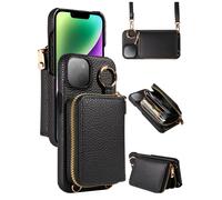 1 pièce Étui de téléphone multifonction à texture de litchi avec plusieurs fentes, porte-cartes en accordéon à fermeture éclair, bandoulière, housse de protection anti-chute et anti-vol en PU, convien