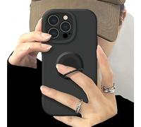 1 pièce Étui de téléphone noir mat magnétique avec support, convient aux téléphones de 11 pouces ; Étui de téléphone avec support de bague rotative à 360 degrés, convient aux téléphones de 13/14 pouce