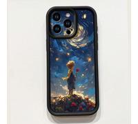 1 pièce Étui de téléphone noir sablé, antichoc et anti-traces de doigts, style floral et étoiles espace prince, compatible avec Apple//Redmi/OPPO/Realme/Infinix IPhone X/XS,iPhone 12,iPhone 12 Pro,iPh