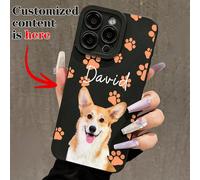 1 pièce Étui de téléphone personnalisé avec élément de chat noir et rose. Étui de téléphone noir personnalisé avec photo d'animal de compagnie, empreinte de patte et texte du nom. Convient pour A14, A