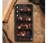 1 pièce Étui de téléphone personnalisé avec motif citrouille pour étagère à livres, Jour d'Halloween, nom personnalisé, antichoc, couverture complète noire, compatible avec Samsung S25/S25 Ultra/S25 P