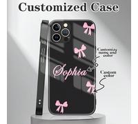 1 pièce Étui de téléphone personnalisé avec nom et nœud papillon, étui de téléphone en verre trempé personnalisé et antichoc, convient pour A15/A14/A13, S23 22 Ultra/11 XR 12 13 14 15 16 17 Pro Max iP