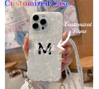 1 pièce Étui de téléphone personnalisé pour IPhone13/14/Pro Max, Galaxy S24U, A55 avec nom, lettre, motif de coque iridescent en forme de cœur et chaîne de perles de cristal brillante amovible, convie
