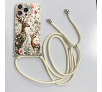 1 pièce Étui de téléphone portable beige à motif floral de cerf avec sangle en corde beige, bords droits, antichoc, antidérapant et portable, compatible avec Apple/Redmi/VIVO/OPPO IPhone X/XS,iPhone 1