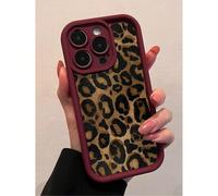 1 pièce Étui de téléphone portable en TPU imprimé léopard bordeaux, protection intégrale unique, antichoc, étanche, anti-rayures, résistant aux chutes, cadeau de printemps, anniversaire, compatible av