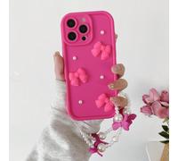 1 pièce Étui de téléphone portable mode nœud papillon rose avec chaîne de perles fausses, protection transparente antichoc compatible avec iPhone 16/15 PRO MAX/15 PLUS/15 PRO/15/14 PRO MAX/14 PLUS/14 