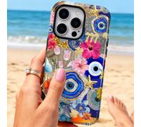 1 pièce Étui de téléphone portable rigide à couverture intégrale avec motif floral tropical et œil du mal scintillant, finition brillante, compatible avec Samsung/ 11/12/13/14/15/16/17 Pro Max, versio