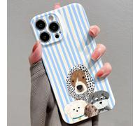 1 pièce Étui de téléphone portable rigide avec coque en phylon perforée brillante, motif à pois et imprimé de chiot de dessin animé rayé, compatible avec Samsung / 11/12/13/14/15/16 Pro Max IPhone X/X