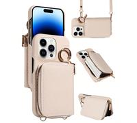 1 pièce Étui de téléphone portefeuille multifonction en PU avec texture de litchi, porte-cartes à glissière accordéon, bandoulière, protection antichoc et anti-vol compatible avec Apple 17promax/17pro