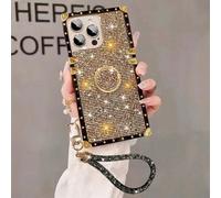 1 pièce Étui de téléphone rectangle avec paillettes diamant scintillantes, strass, support et dragonne, compatible avec Apple 17 Pro Max/17 Air/16/16 Plus/16 Pro/16 Pro Max/7P/8 Plus/XR/XS Max/11 Pro 