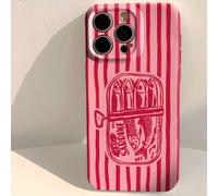 1 pièce Étui de téléphone rigide brillant et perforé avec motif de sardine rayé minimaliste et de dessin animé, compatible avec 11/12/13/14/15/16 Pro Max, étanche, antichoc, anti-chute et résistant au
