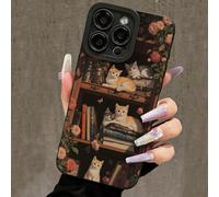 1 pièce Étui de téléphone souple à couverture intégrale avec motif de bibliothèque et de fleurs, style rétro chat noir pour Samsung/ 11/12/13/14/15/16 Pro Max HUAWEI P30,HUAWEI P30 Pro,Galaxy S20,Gala