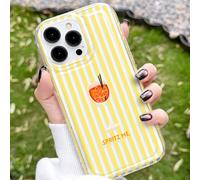 1 pièce Étui de téléphone souple anti-dérapant avec motif rayé blanc, tranche d'orange rafraîchissante et graphique de verre à vin. Compatible avec iPhone 11/12/13/14/15/16 Pro Max. Fête de printemps 