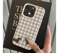 1 pièce Étui de téléphone TPU mat à texture de litchi antichoc avec motif de chien blanc mignon. Motif de teckel à carreaux compatible avec la version internationale des séries 17 16 15 14 13 12 11 Pr
