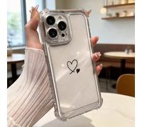 1 pièce Étui de téléphone transparent antichoc minimaliste noir à double cœur compatible avec Apple 7/8/X/XR/XS Max/11/12/13/14/15/16/17 Pro Max, Galaxy A14/A15/A16/A17/A04/A05/A06/A07/A54/A55/A56/A57