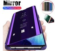 1 pièce Étui de téléphone violet avec rabat pliable, miroir 3D de luxe électrolytique brillant, support de pliage, miroir de maquillage à lumière fluide, support vertical, nouveau design créatif, prot