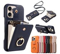 1 pièce Étui multi-cartes à texture de litchi, porte-cartes accordéon, support, protection anti-chute et anti-vol, compatible avec iPhone 17 Pro Max/17 Pro/AIR/17/17e/16 Pro Max/16/15/14/13/12/11 et A