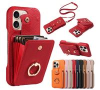 1 pièce Étui multi-cartes à texture de litchi, porte-cartes accordéon, support, protection anti-chute et anti-vol, compatible avec iPhone 17 Pro Max/17 Pro/AIR/17/17e/16 Pro Max/16/15/14/13/12/11 et A