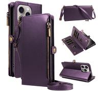 1 pièce Étui portefeuille multifonction avec fentes pour cartes, bandoulière, compatible avec Apple 17 Pro Max / Series. Étui de protection pour téléphone à rabat mode pour le shopping et les voyages
