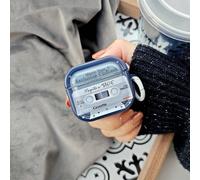 1 pièce Étui pour écouteurs 1/2/3/4/Pro/Pro2 de forme de cadre 3D semi-transparent de couleur créative minimaliste vintage avec boucle, design de cassette bleue rétro [avec un cercle gris], radio gris