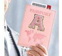 1 pièce Étui pour passeport avec lettre de A à Z, porte-passeport de voyage en PU avec motif de carte, dossier de passeport rose, portefeuille de passeport pour les voyages L,M,S,A,K,B,C,D,E,F,N,J,G,H