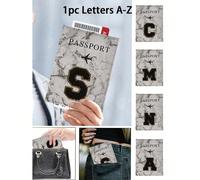 1 pièce Étui pour passeport, serviette noire brodée avec des lettres de A à Z, porte-passeport vintage RFID unisexe pour les affaires, design portable, portefeuille pour passeport, étui pour passeport