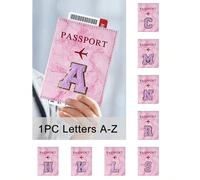 1 pièce Étui protecteur de passeport brodé avec une serviette violette imprimée avec les premières lettres de A à Z. Portefeuille de passeport pour femmes et hommes RFID vintage, étuis de passeport en