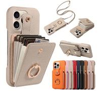 1 pièce Étui style lanière compatible avec Iphone 17 Pro Max/17 Pro/AIR/17/17e/16 Pro Max/16/15/14/13/12/11, texture de litchi, étui multicartes à bandoulière, porte-cartes accordéon, support, protect