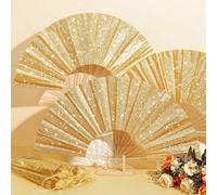 1 pièce Éventail pliant à paillettes de grande taille, éventail pliant rétro chinois, éventail de décoration chinois de tai-chi kung-fu, convient pour les festivals, les festivals EDM, les clubs, la d