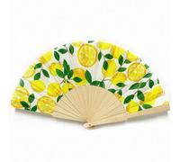 1 pièce Éventail pliant imprimé citron, éventail en bois espagnol, éventail pliant portable en tissu et bambou imprimé citron, décoration de fête à thème, éventail à main, convient pour les vacances/f