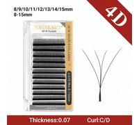 1 pièce Extensions de cils en éventail 4D W NAGARAKU 0,07 C/D prêtes à l'emploi. Cils naturels et doux de style W en noir/brun, similaires aux cils de vison. Envoyé dans un emballage aléatoire. Bouque