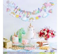 1 pièce Fanion à tirer arc-en-ciel et licorne, bannière décoration strass et lettres de dessin animé pour fête d'anniversaire, Noël Taille UniquePapetier