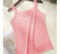 1 pièce Femmes Débardeur à col rond sans manches avec décoration de dentelle et patchwork de col, top fin de couleur unie L,M,S,XL,XS,XXLUnicolorePolyester