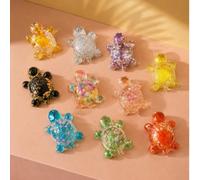 1 pièce Figurine de tortue à sable liquide, en matériau acrylique, transparente et colorée, style fruit, style clignotant, décoration pour la maison, jouet de collection, ornement - cadeau d'anniversa
