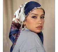 1 pièce Foulard carré en satin bleu marine à motif de chaîne pour femmes, bandana extérieur à la mode, bandeau pour cheveux, 90x90 cm, convient pour une utilisation en saison printemps/été, idéal pour