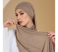 1 pièce Foulard doux en jersey unicolore pour femme, avec décoration de strass, foulard long de style arabe décontracté, couleur unie conservatrice, convient pour un usage quotidien Taille UniqueUnico