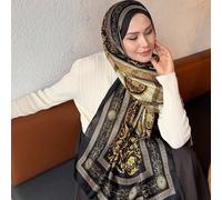 1 pièce Foulard imprimé de palais de luxe mode, châle satin vintage, imitation soie, foulard de tête, casual, protection solaire et coupe-vent, idéal pour les robes BaroquePolyester