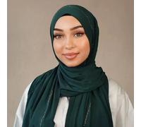 1 pièce Foulard long, simple, en jersey doux avec diamants pour femmes, style arabe décontracté, couleur unie, foulard de tête conservateur, convient pour un usage quotidien Taille UniqueUnicolorePoly