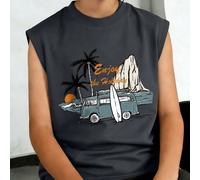 1 pièce Gilet décontracté pour garçons avec motif imprimé de voiture de plage, mode polyvalente, convient pour le port en extérieur au printemps et en été 6Y,7Y,8Y,9Y,10Y,4Y,5Y,14Y,11Y,12Y,13Y,16Y,15Y