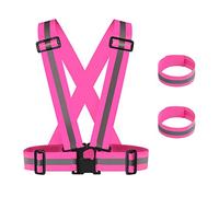 1 Pièce Gilet Jaune de Securite Réglable Elastique Bande Reflechissante Adhesives Gilets Jaunes Adultes avec 2 Pièce Brassard de Securite pour Enfant Femme Cycliste Running (Rose)