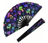1 pièce Grand éventail de rave pliable, pour la danse en ligne, les festivals de musique, le carnaval, les tenues arc-en-ciel, la disco, le néon, les fêtes lumineuses. Éventail pliable champignon, éve
