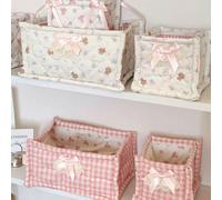1 pièce Grand panier de rangement motif floral rose, grande capacité. Panier de rangement à grille imprimée. Panier de rangement avec décoration nœud ruban. Panier de rangement pliable. Panier de rang