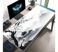 1 pièce Grand tapis de souris, avec un paysage et une architecture de style traditionnel chinois en peinture à l'encre noir et blanc. Cette base en caoutchouc antidérapante et lavable est un tapis de 