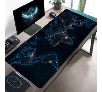 1 pièce Grand tapis de souris de jeu avec carte du monde illuminée - Surface non lavable, tapis de bureau extra large, convient pour ordinateur, bureau et jeux - Base bleu marine, motif continent doré