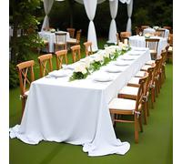 1 pièce Grande nappe de table rectangulaire blanche jusqu'au sol, décoration de table en polyester, convient pour les grands lieux de mariage, les mariages, les anniversaires, la Saint-Valentin et les
