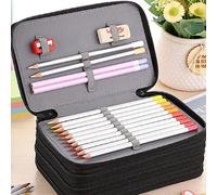 1 pièce Grande trousse à crayons zippée, sac à crayons multifonctionnel, boîte à crayons de couleur avec 72 fentes et 3 grands trous pour le taille-crayon, la gomme et les crayons. Accessoire essentie
